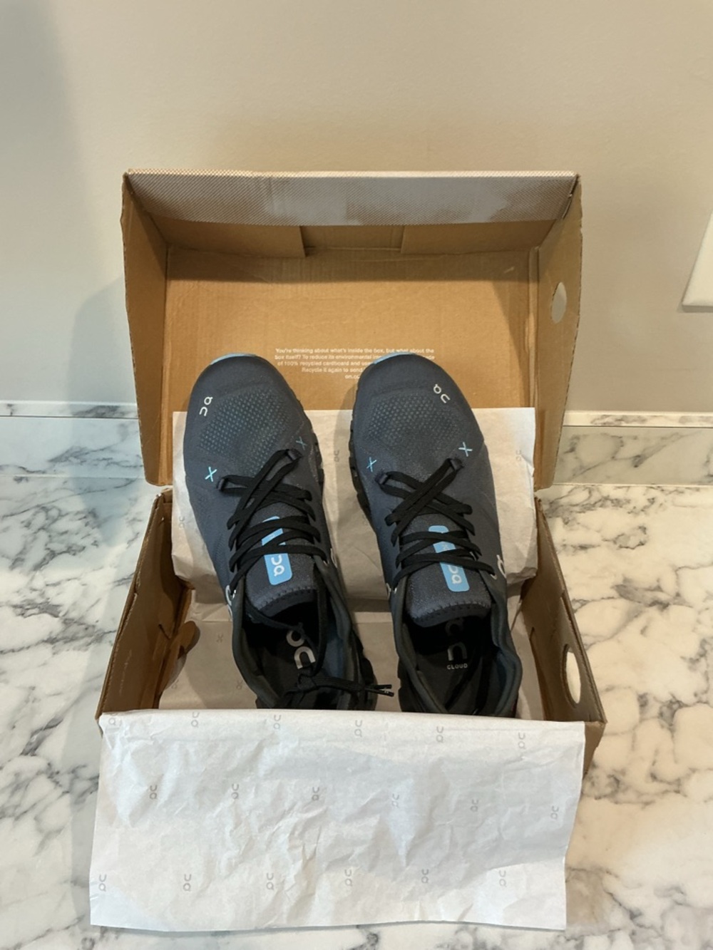 On Running Men's Athletic Shoes in Dark Gray with Light Blue Accents size 10M